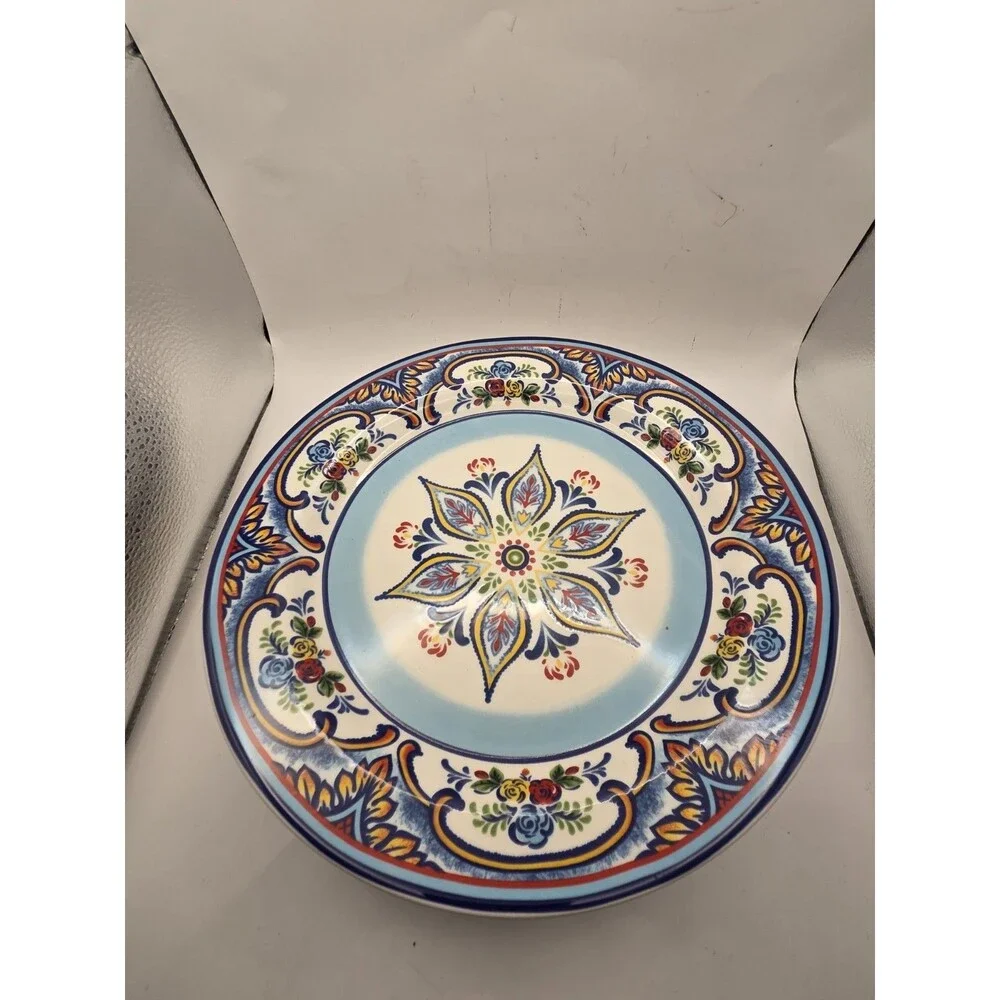 Set of 4 Euro Ceramica Zanzibar 11” Round Dinner Plates Floral Roses Ceramic